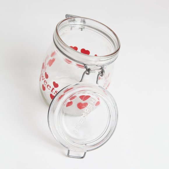 Vintage Hermetic Sweets Candy Stash Jar Hearts Carlton Glass Storage w/ Lid 3/4L - Picture 7 of 16